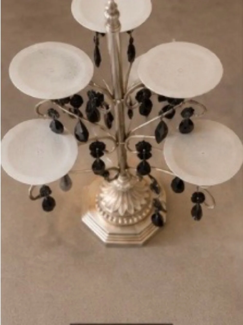 Silver Tiered Candelabra with Black Teardrop Crystals- gorgeous